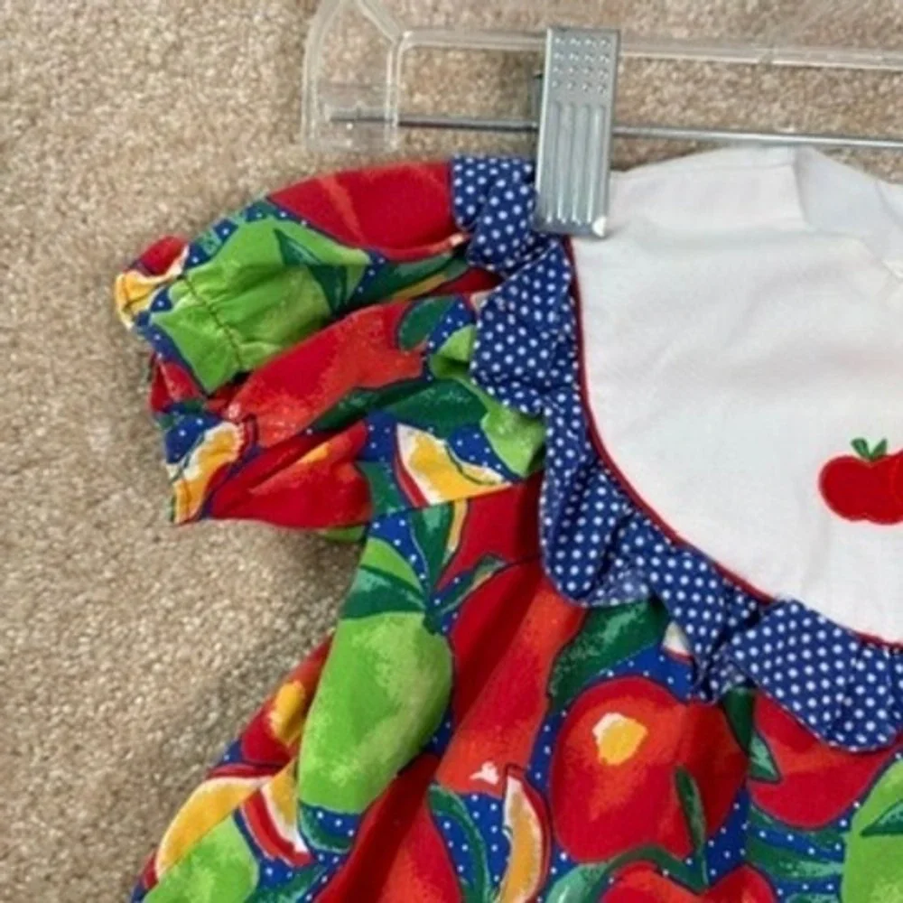 VINTAGE DOTS Romper Baby 3-6 Months 3M 6M Apple Print Fall Ruffle Bloomer